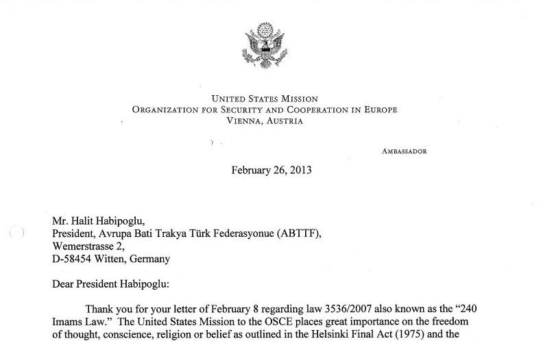 Antwort der ständigen Vertretung der USA bei der OSZE an ABTTF