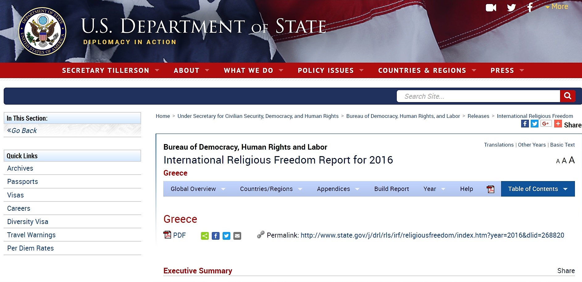 A parallel report by ABTTF for the U.S. 2016 Greece Religious Freedom Report