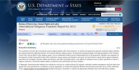 ABD Yunanistan 2013 Din Özgürlüğü Raporu’nda Batı Trakya Türk Azınlığı