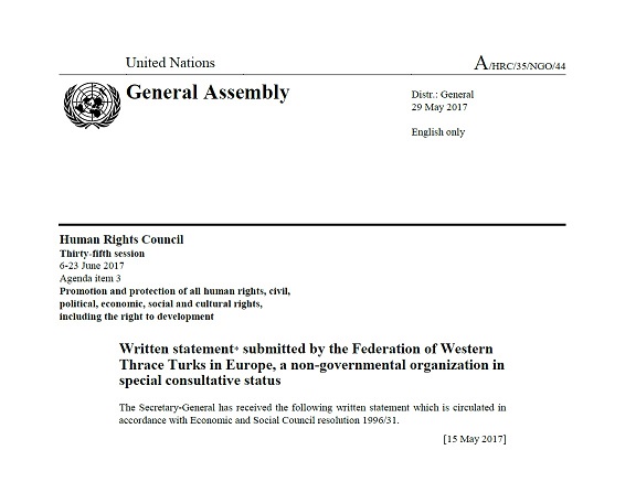 Η ABTTF υπέβαλε γραπτή δήλωση στο Συμβούλιο Ανθρωπίνων Δικαιωμάτων του ΟΗΕ