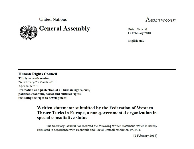 ABTTF reichte bei den Vereinten Nationen eine schriftliche Erklärung über die Probleme bezüglich der Vereinigungsfreiheit ein 
