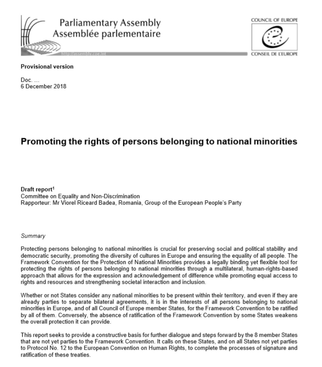 Report on the rights of national minorities by PACE 