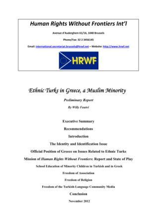 Ο Διευθυντής της HRWF, Willy Fautre, συνέταξε έκθεση που αφορά τους Τούρκους της Δυτικής Θράκης