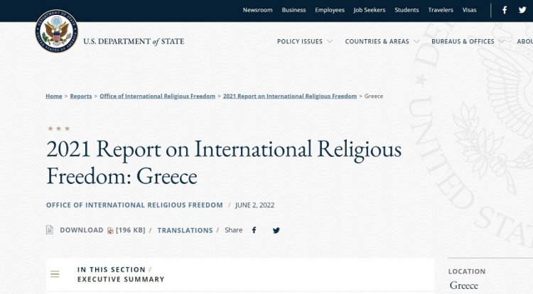 The Department of State of the United States published the Greece 2021 Report on International Religious Freedom