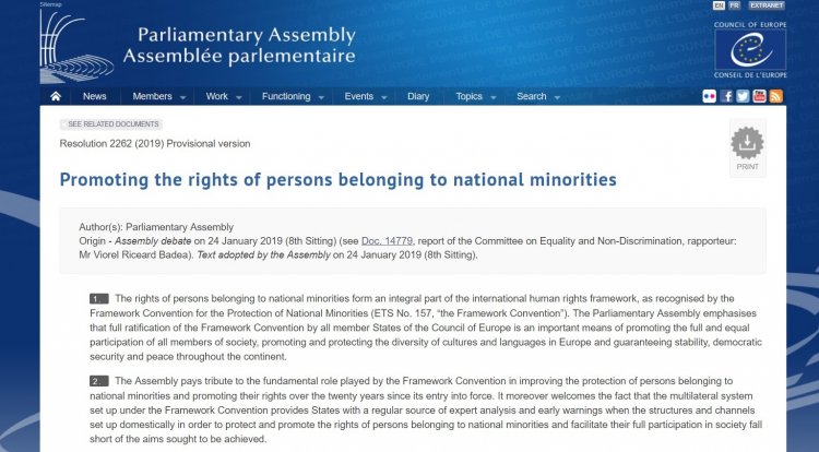 PACE adopted the resolution on the rights of persons belonging to national minorities